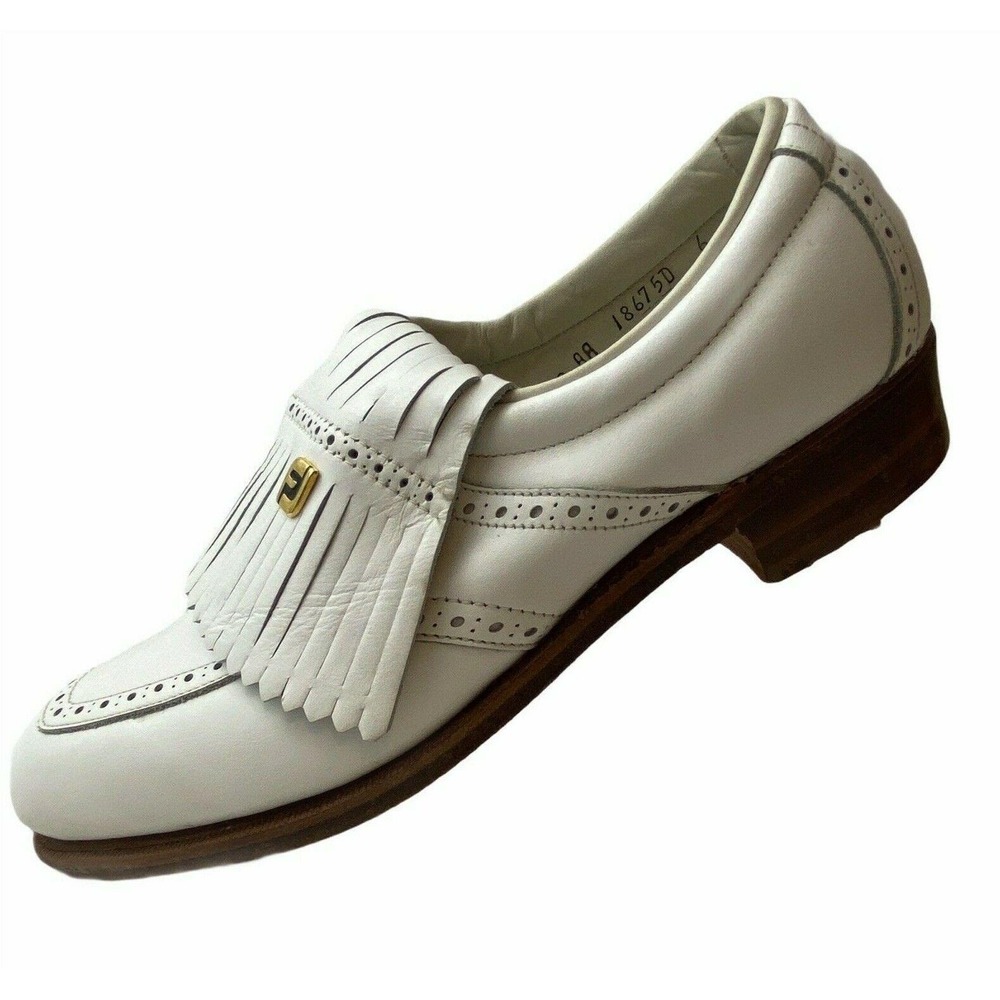 Vintage Footjoy Kiltie Golf Shoes 8 AA Narrow White Metal Spikes Never Worn USA